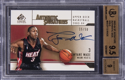 2003-04 Upper Deck SP Authentic Signatures Gold (#15/50) #AS-DY Dwyane Wade Signed Rookie Card - BGS GEM MINT 9.5, BGS 9